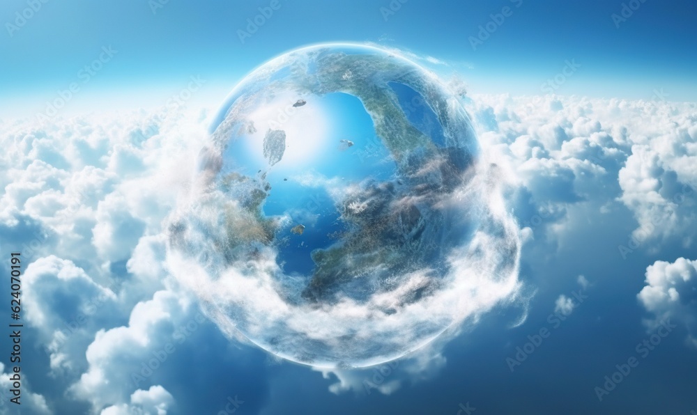 a picture of the earth in the sky above the clouds. generative ai a picture of the earth in the sky above the clouds. generative ai