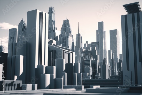 3D illustration of three-dimensional urban buildings, generated by AI