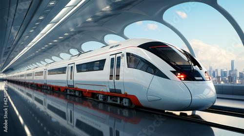 photo of fast train at station, generative ia