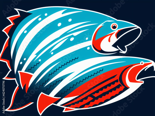 Logo of a predatory fish caught on a hook. Fishing tackle logo. Generative AI