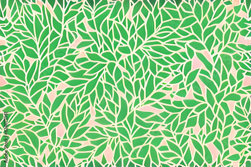 pink flower and green leaves  seamless pattern -Generative AI