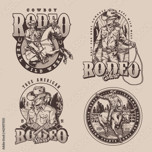 Rodeo event set posters monochrome