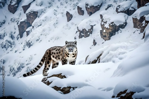 snow leopard in the snow generated ai