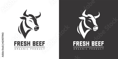 Cow head logo design, Cow head silhouette emblem logo label. Custom logo. Elegant logo symbol design illustration vector for company.