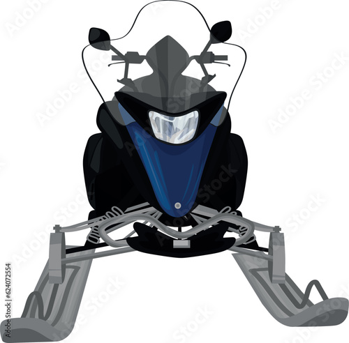 Blue new snowmobile front on white background  photo