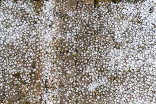 Ice pebbles from Hail have collected on the ground © tchara
