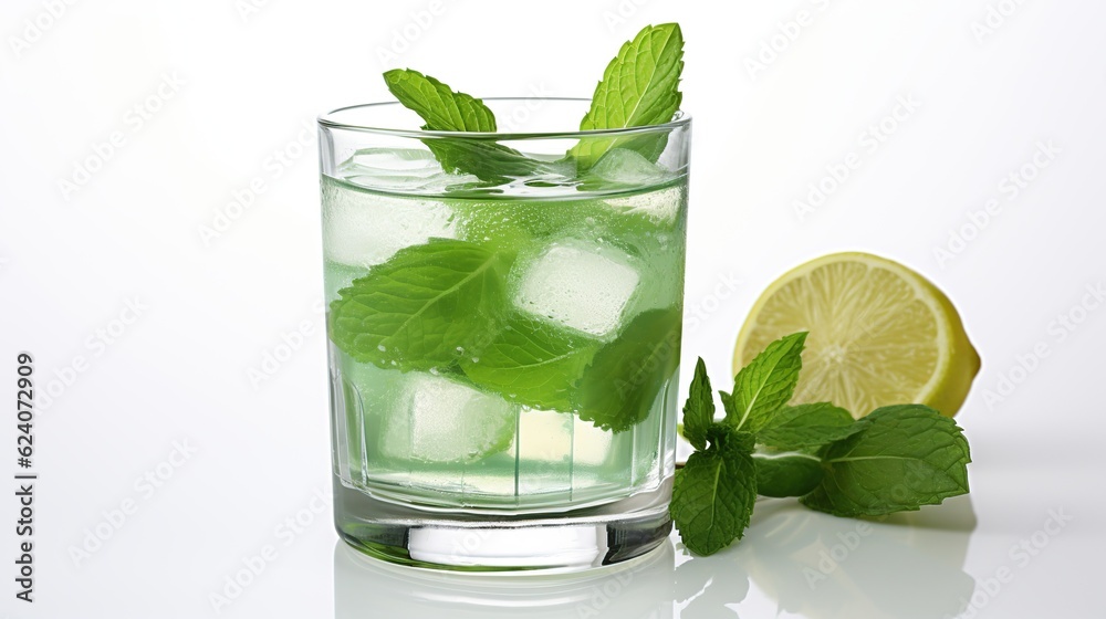 Mint leaf on glass drink Mint leaf on glass drink