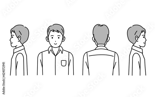 様々な向きの若い男性のイラスト