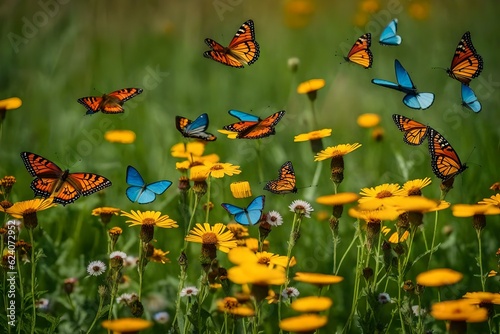 butterfly and flowers generated Ai