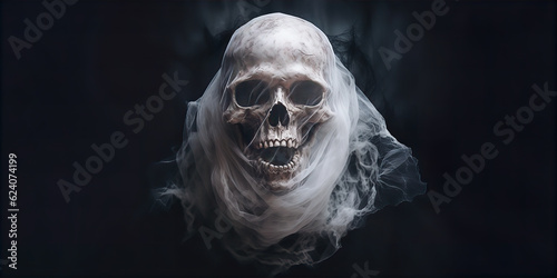 Spooky Scary Human Skull Grim Reaper Black Background