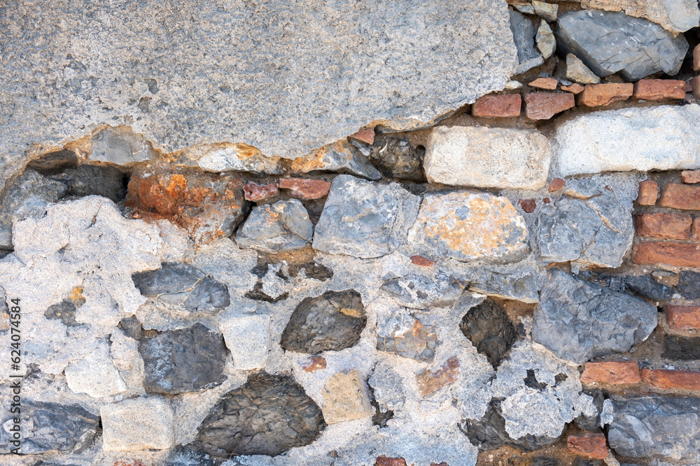 Empty aged weathered stonewall background texture. Old, worn, peeled structure backdrop. Copy space Empty aged weathered stonewall background texture. Old, worn, peeled structure backdrop. Copy space