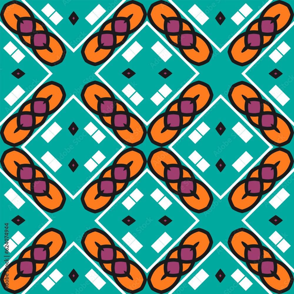 Seamless pattern with diagonal ornament on a blue-green background. Vector illustration Seamless pattern with diagonal ornament on a blue-green background. Vector illustration