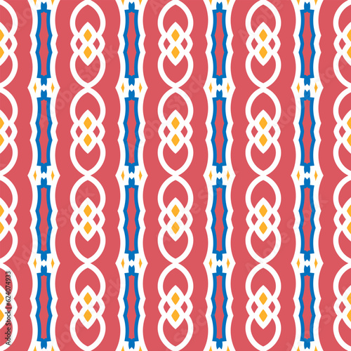 Seamless pattern with oriental ornaments on a pink background. Vector illustration