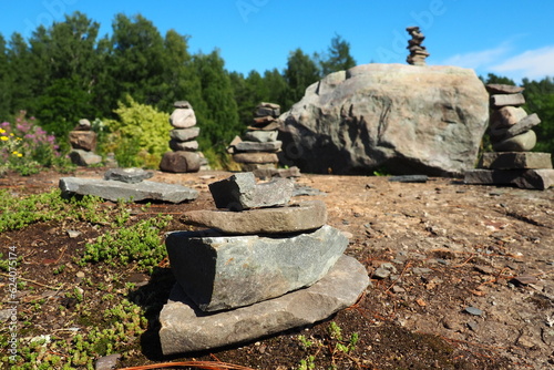 Seid, a sacred object of the North European peoples Saami Lapps. Tour gurii, artificial structure, a pile of stones in conical shape. Stone mounds, a stone core in earthen mounds. A dolmen. Karelia. photo