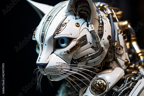 Robot cat on a dark background. Generative AI