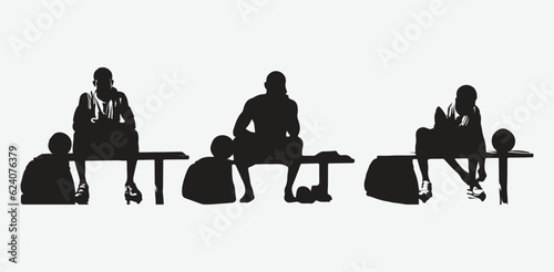 Unwind and Reflect, Silhouettes of Basketball Players Sitting on the Bench in Contemplation