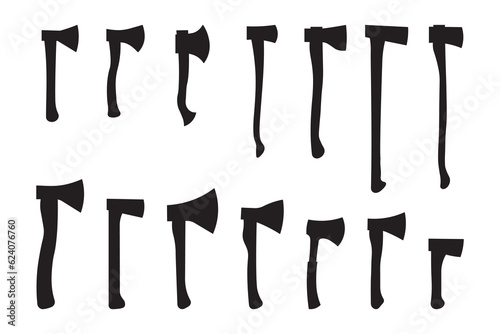Ax silhouette set. Isolated vector illustration on white background