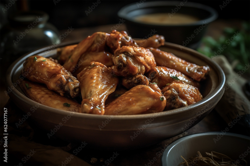 Close up view of fried chicken wings. Close up view of fried chicken wings.