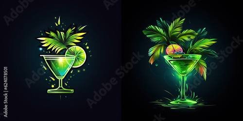 Pack of 2 Green Cocktail Logos. Black Background