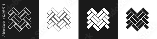 Set Parquet icon isolated on black and white background. Vector