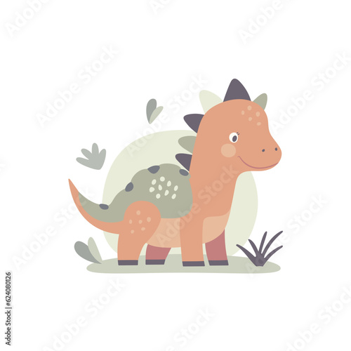 Illustration of a cute cartoon dinosaur. Characters for children's room and postcards vector.