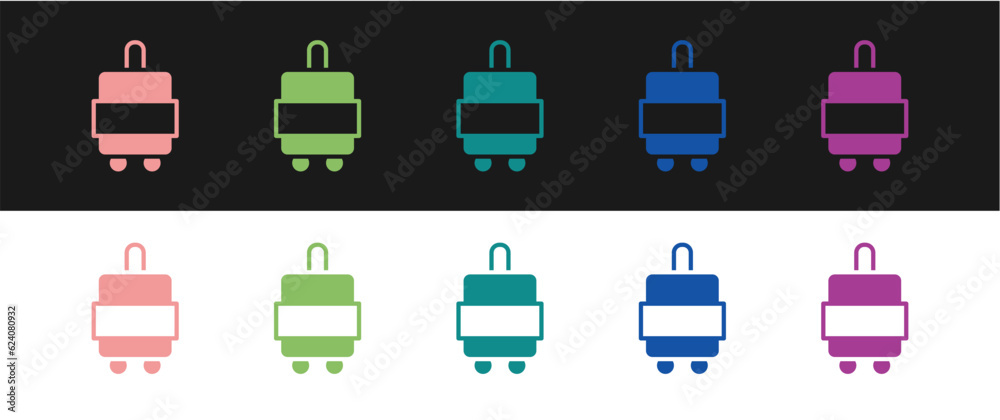 Set Suitcase for travel icon isolated on black and white background. Traveling baggage sign. Travel luggage icon. Vector Set Suitcase for travel icon isolated on black and white background. Traveling baggage sign. Travel luggage icon. Vector