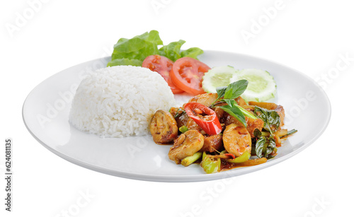 Pork fried mushrooms. thai food on transparent png