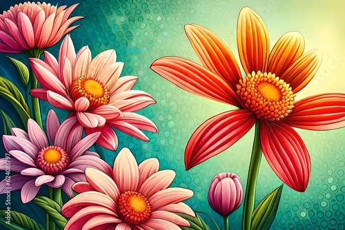 Vector abstract and vivid garden background with colorful  flowers © Massivein2Passive
