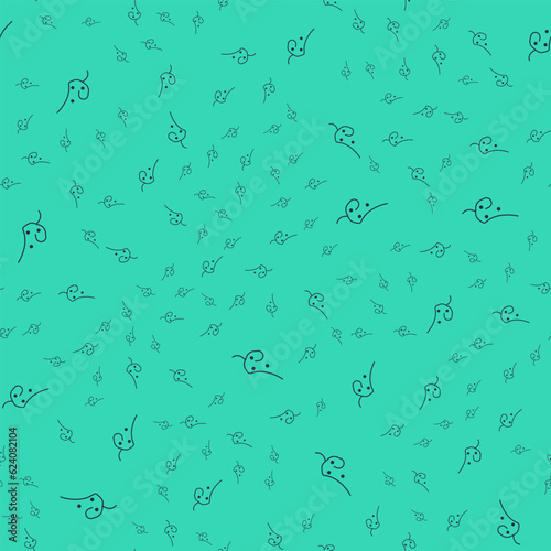 Black Acne icon isolated seamless pattern on green background. Inflamed pimple on the skin. The sebum in the clogged pore promotes the growth of a bacteria. Vector