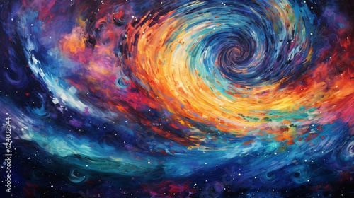 Textured and swirling galaxies in a cosmic space scene, colorful art, multicolored oil art texture pictures Generative AI