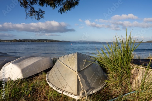 tinny dinghy boat On the beach in summer in Australia 