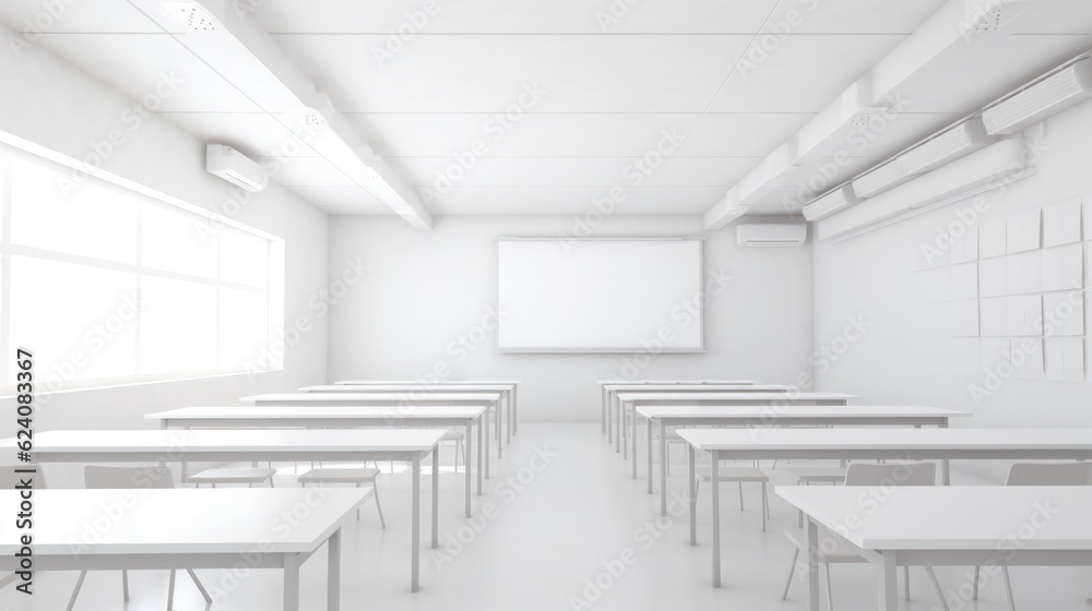 Fototapeta premium Minimal style modern white classroom 3d illustration.