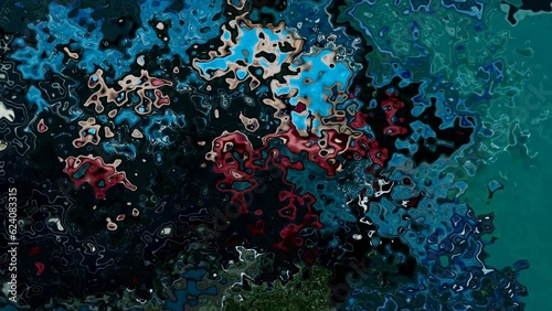 abstract animated twinkling stained background full HD seamless loop video - watercolor splotch liquid effect - color dark blue teal green red turquoise