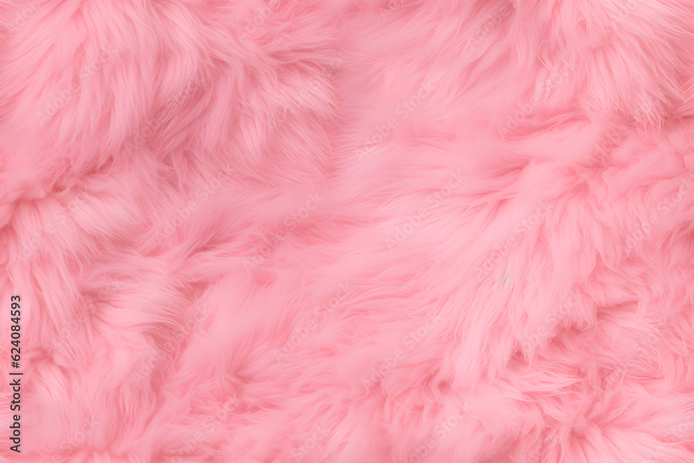 Fototapeta premium High detailed Close-up Pink color sheep fur seamless pattern. Natural sheepskin rug background. Wool texture top view