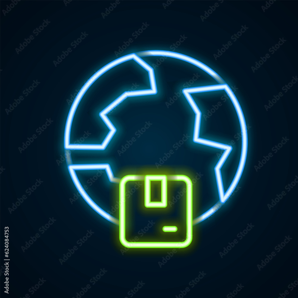 Glowing neon line Worldwide shipping icon isolated on black background. Colorful outline concept. Vector Glowing neon line Worldwide shipping icon isolated on black background. Colorful outline concept. Vector