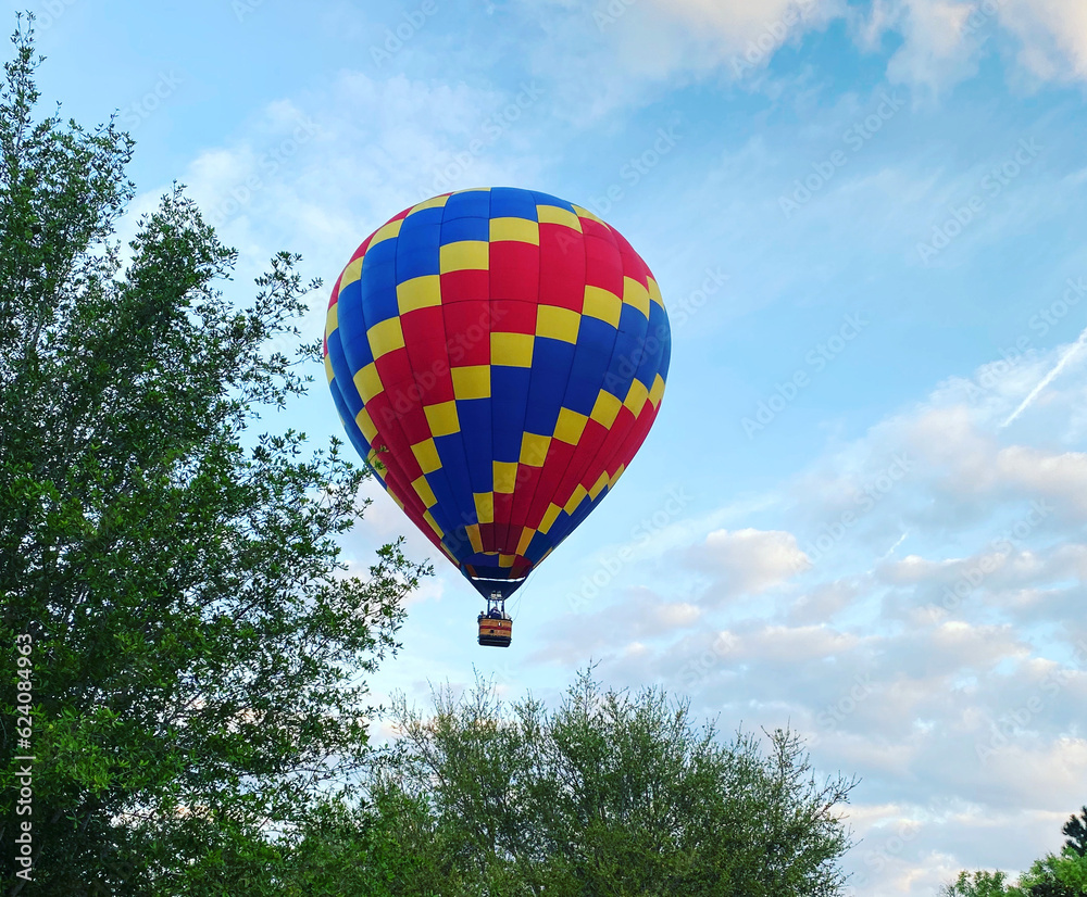 hot air balloon against a blue sky