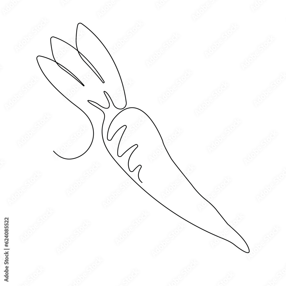 Carrot in continuous line art drawing style. Whole carrot and leaves minimalist black linear sketch isolated on white background. Vector illustration Carrot in continuous line art drawing style. Whole carrot and leaves minimalist black linear sketch isolated on white background. Vector illustration