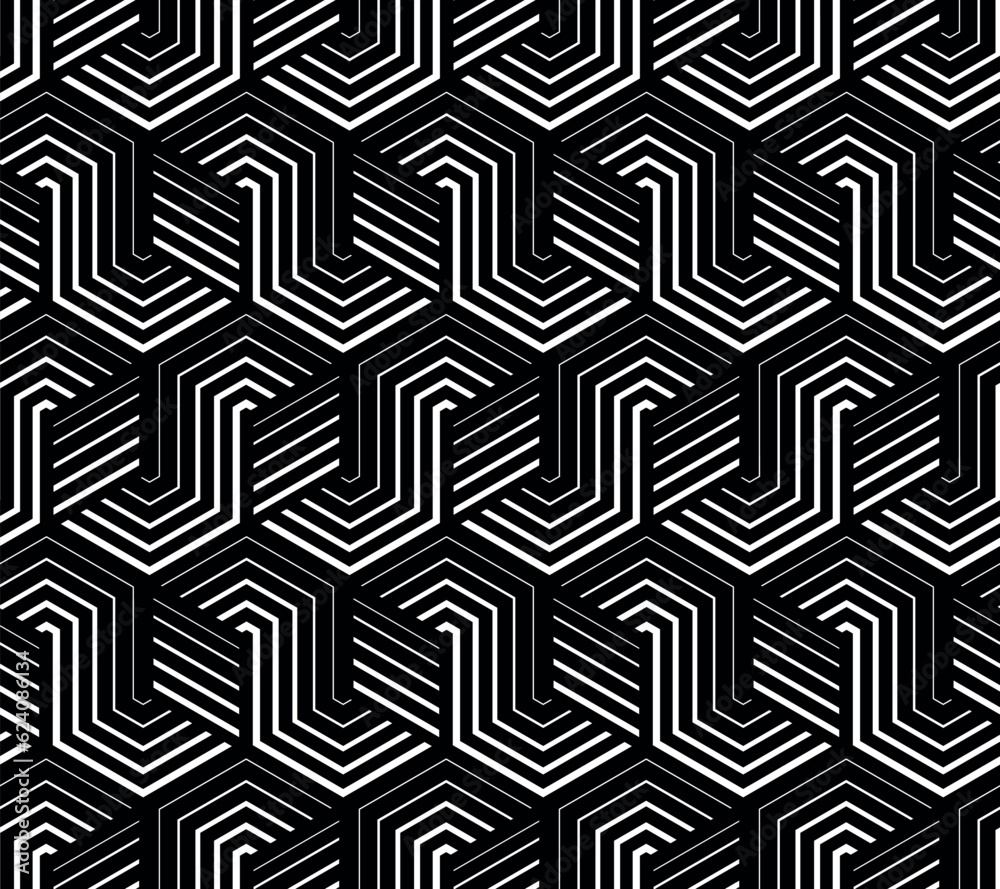 Abstract geometric pattern with stripes, lines. Seamless vector background. White and black ornament. Simple lattice graphic design. Abstract geometric pattern with stripes, lines. Seamless vector background. White and black ornament. Simple lattice graphic design.