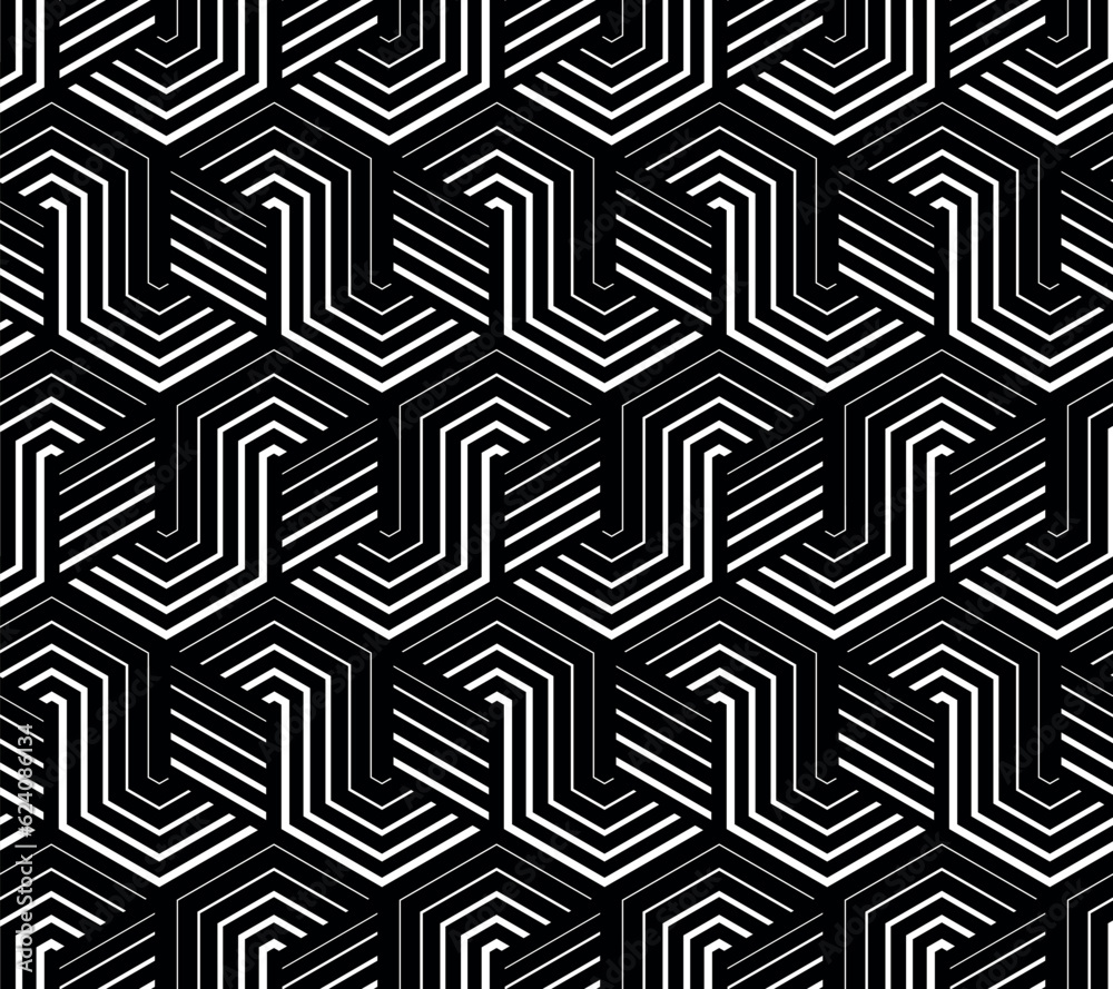 Abstract geometric pattern with stripes, lines. Seamless vector background. White and black ornament. Simple lattice graphic design.