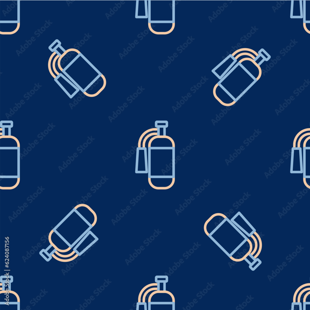 Line Fire extinguisher icon isolated seamless pattern on blue background. Vector