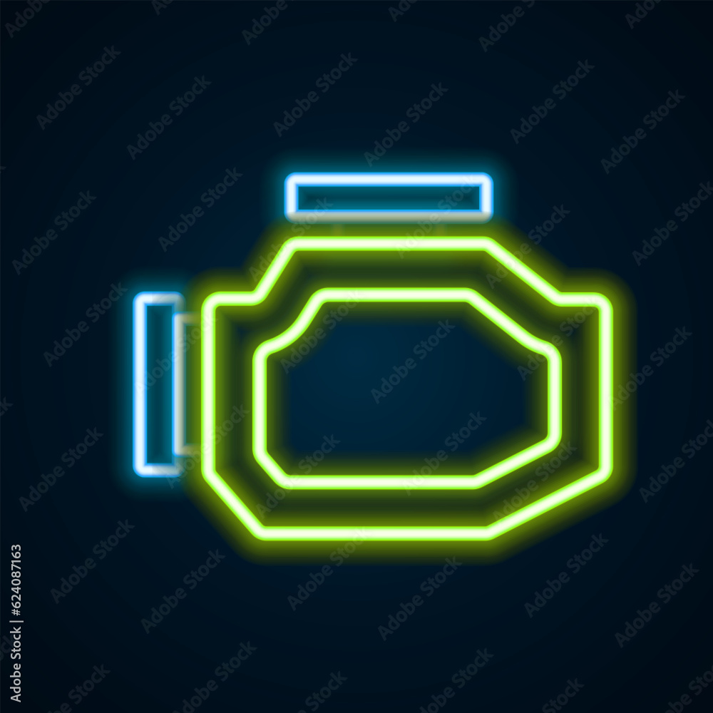 Glowing neon line Check engine icon isolated on black background. Colorful outline concept. Vector Glowing neon line Check engine icon isolated on black background. Colorful outline concept. Vector