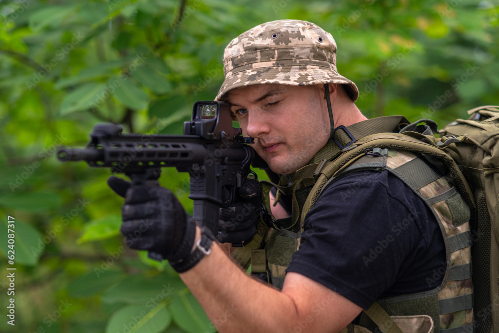 Close-up of a lightly armed soldier