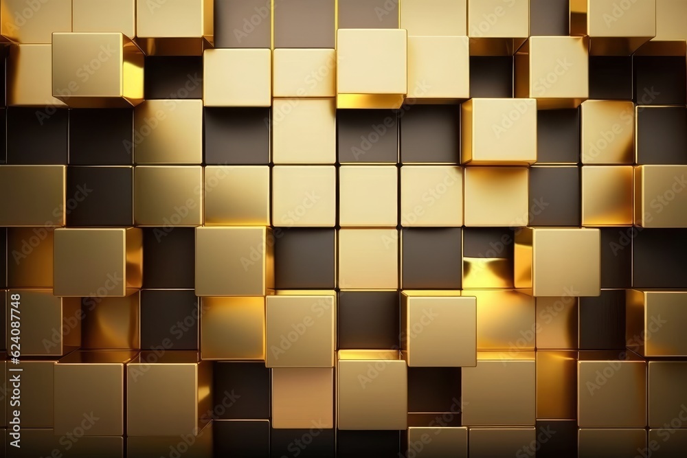 Gold cubes background.  illustration.