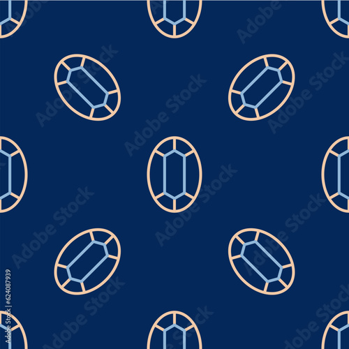 Line Gem stone icon isolated seamless pattern on blue background. Jewelry symbol. Diamond. Vector