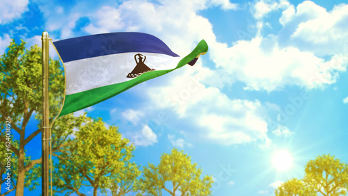 flag of Lesotho at sunny day, clean nature symbol - nature 3D illustration