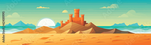 beach landscape with sand castle vector simple 3d isolated illustration