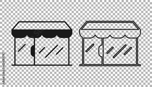 Black Shopping building or market store icon isolated on transparent background. Shop construction. Vector
