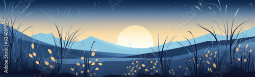 moonlit landscape with glowing plants vector simple isolated illustration