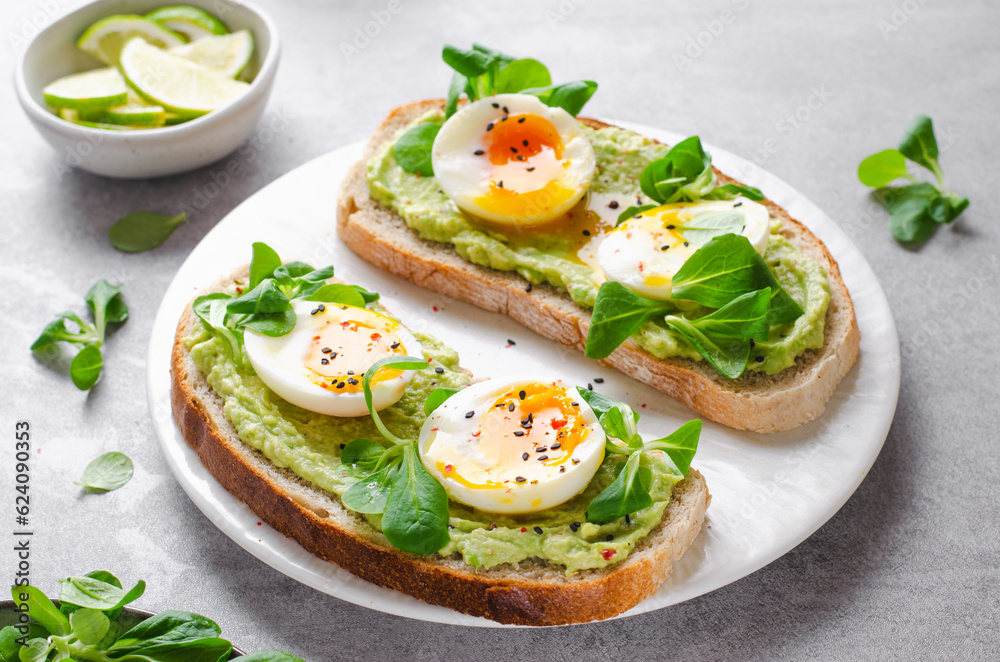 Avocado Egg Toast, Healthy Snack or Breakfast on Bright Background