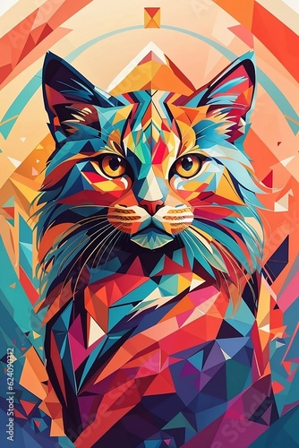 "Purr-fectly Abstract: A Kaleidoscope of Colors in Geometric Feline Form"